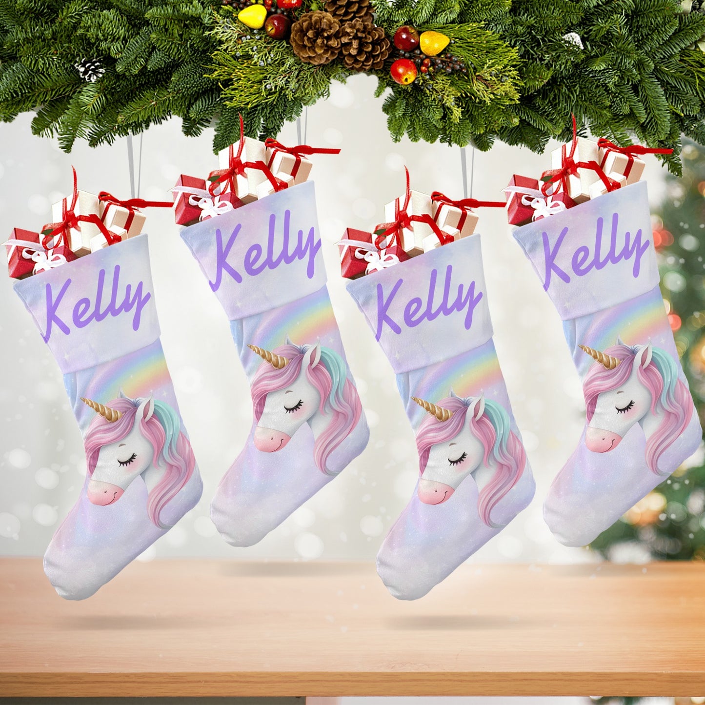 Unicorn Christmas Stocking Custom Name Santa Socks Gift