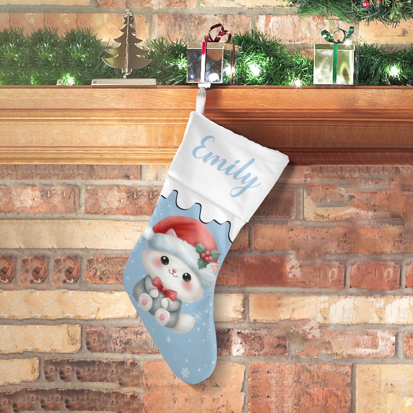 Cute Rabbit Christmas Stocking Custom Name Christmas Socks Gift