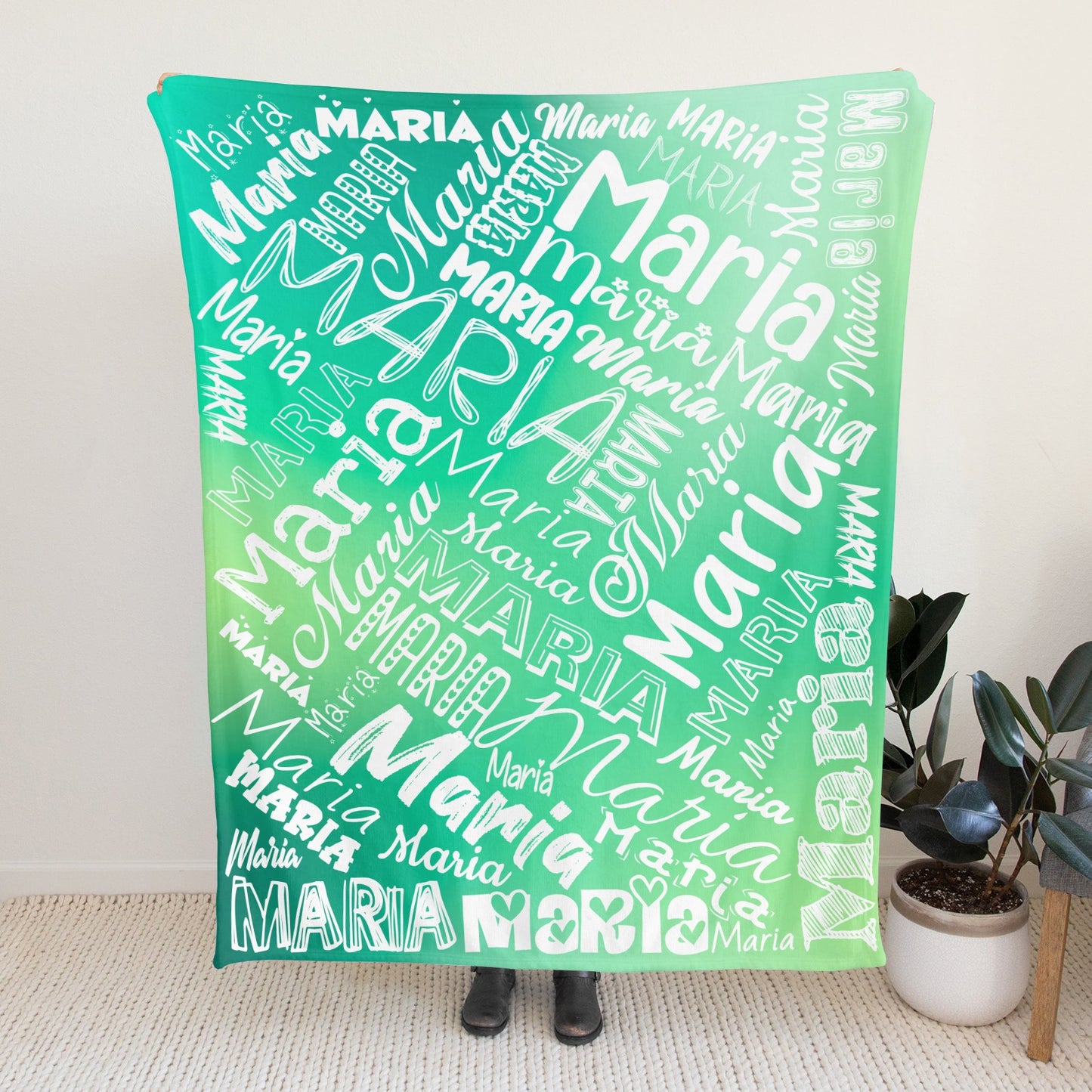 Green Flannel Blanket Name Blanket Personalized Blanket for Adult Kids Flannel Customize Throw Blanket Custom