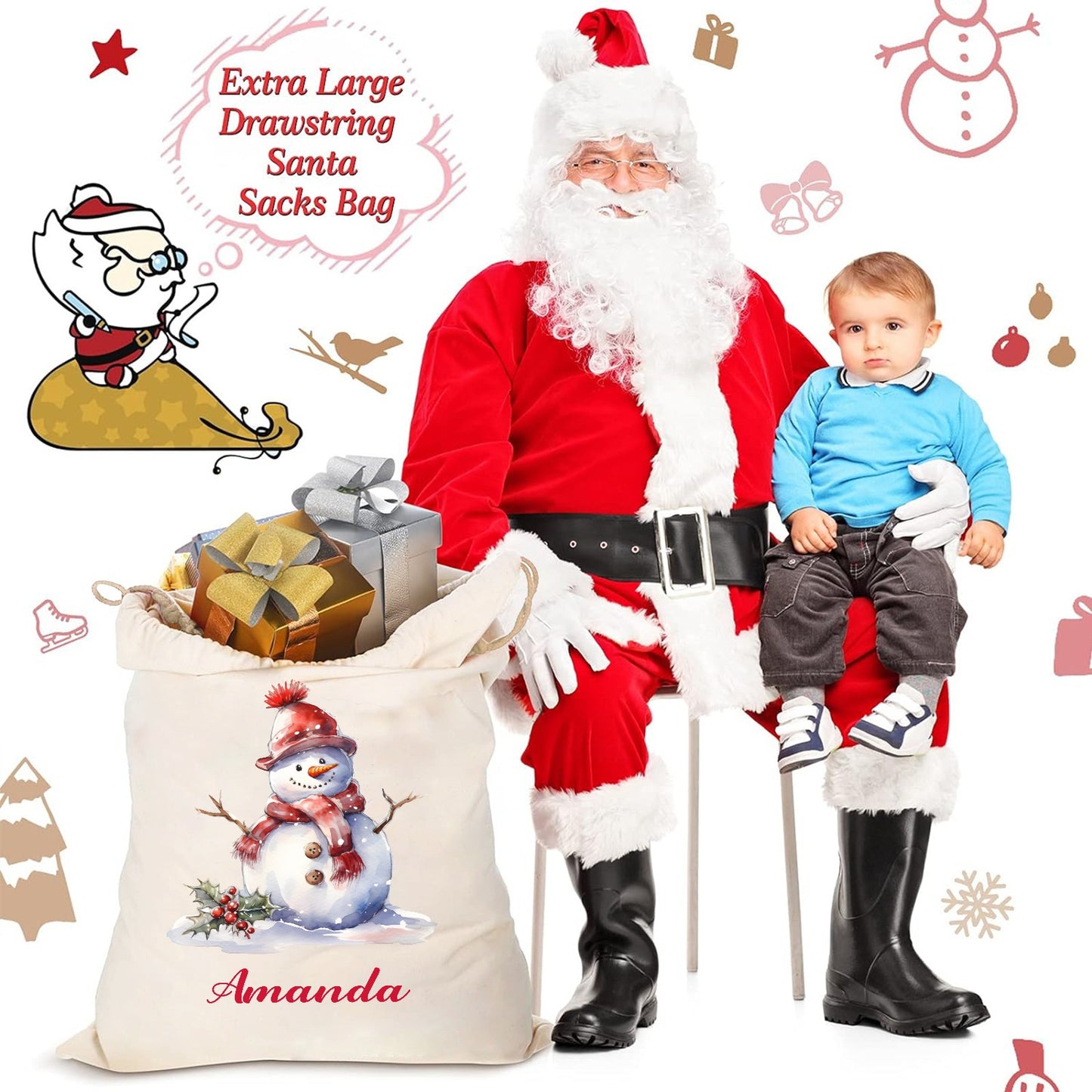 Snowman Christmas Gift Bag Custom Santa Gift Bags your Name