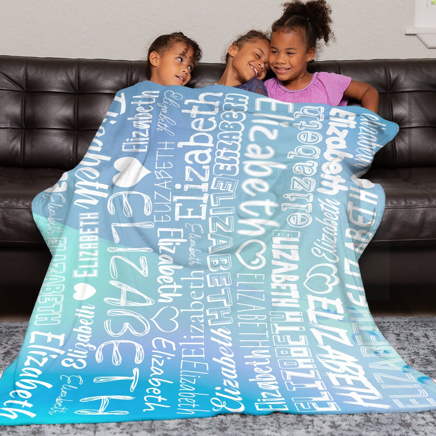 Blue Flannel Blanket Name Blanket Personalized Blanket for Adult Kids Flannel Customize Throw Blanket Custom