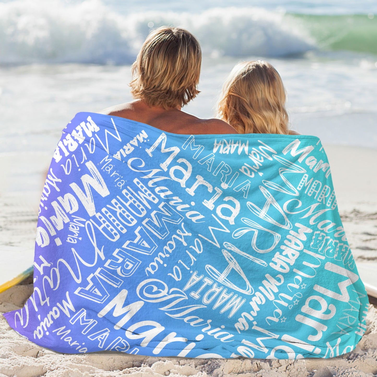 Blue green gradient Flannel Blanket Name Blanket Personalized Blanket for Adult Kids Flannel Customize Throw Blanket Custom