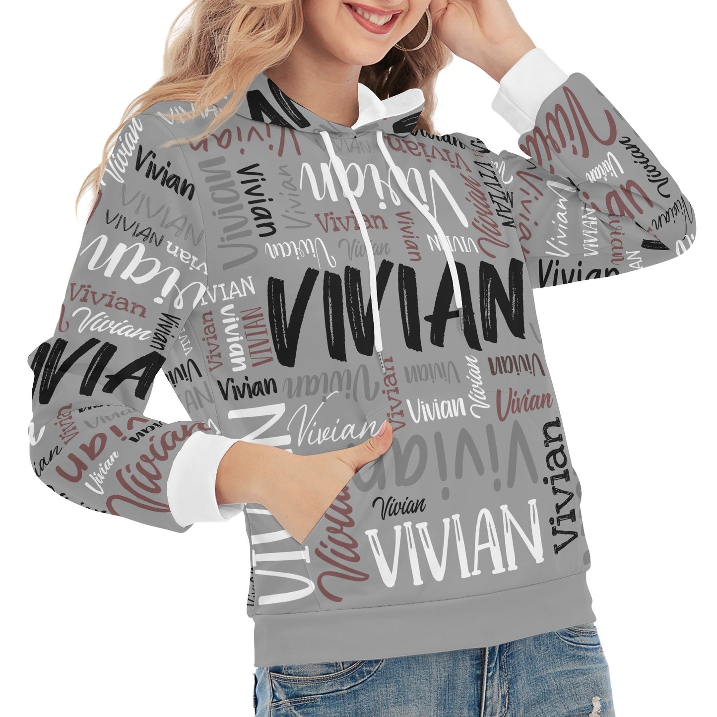 Grey Unisex Heavy Blend Hoodie Customized Hooded Sweatshirt with Name Women and Girl