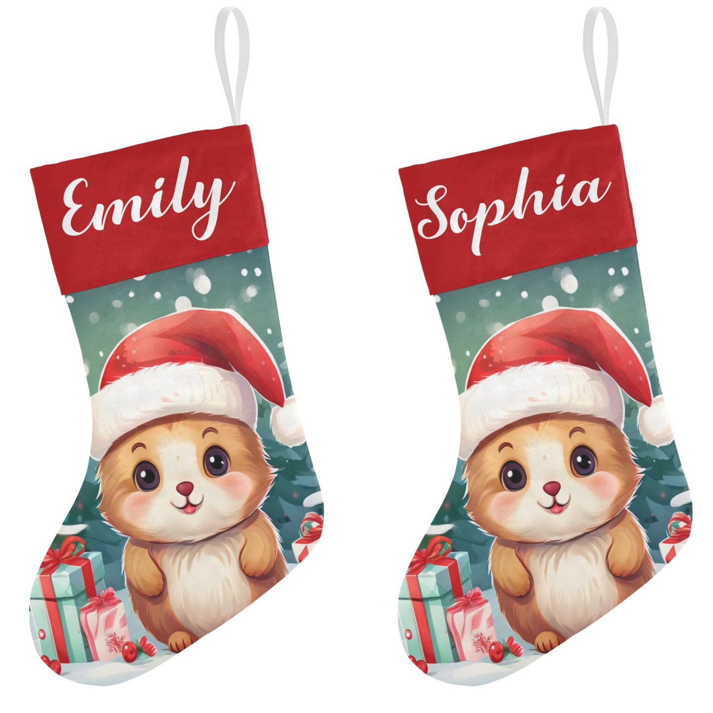 Cute Animals Christmas Stocking Custom Name Christmas Socks Gift