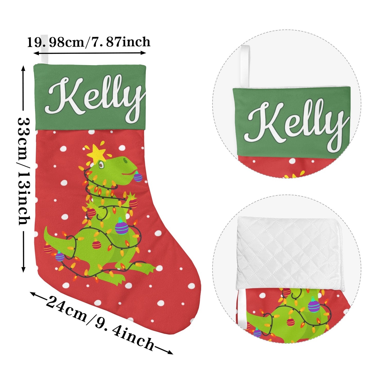 Dinosaur Star Christmas Stocking Custom Name Santa Socks Gift
