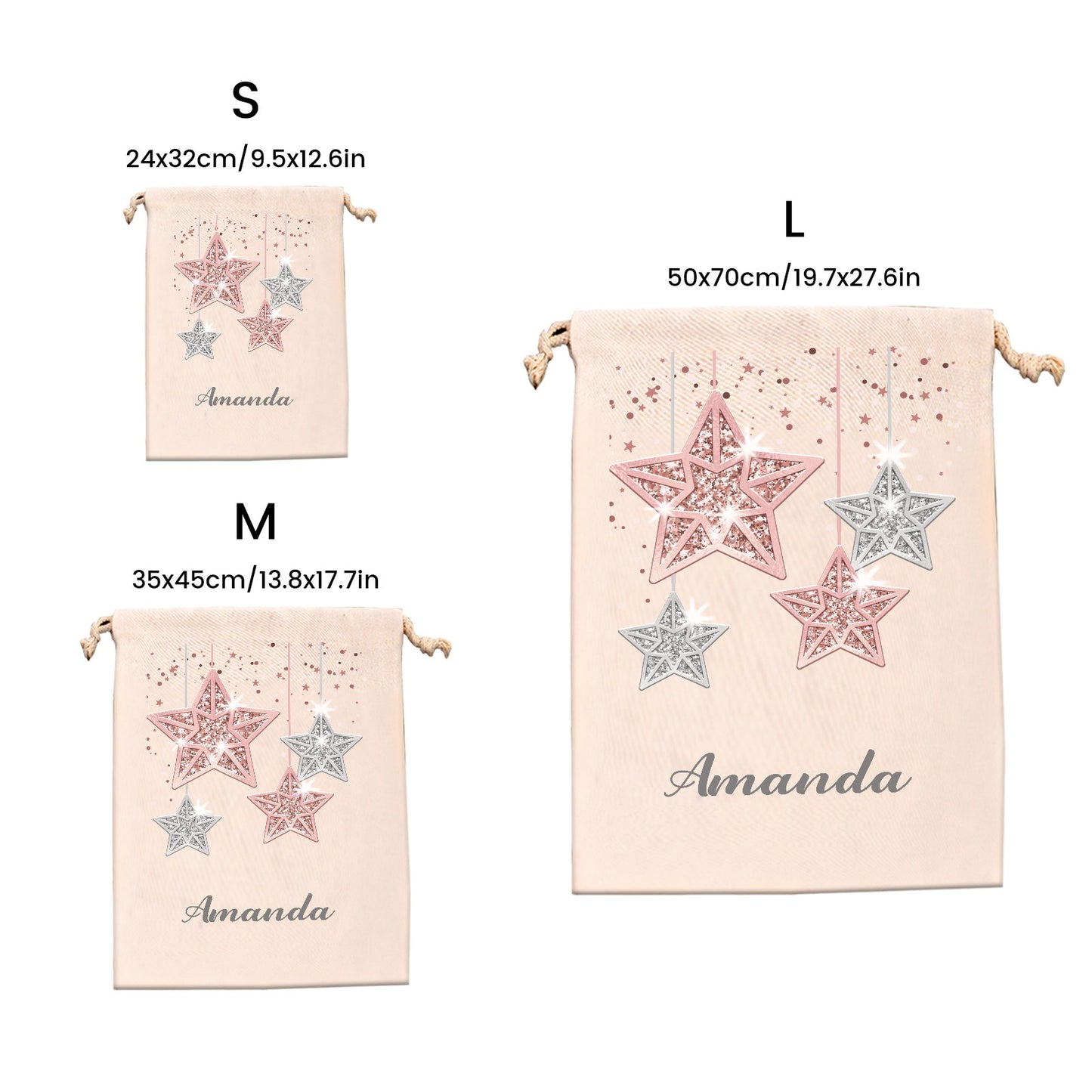 Rose Gold Stars Christmas Gift Bag Custom Santa Gift Bags your Name