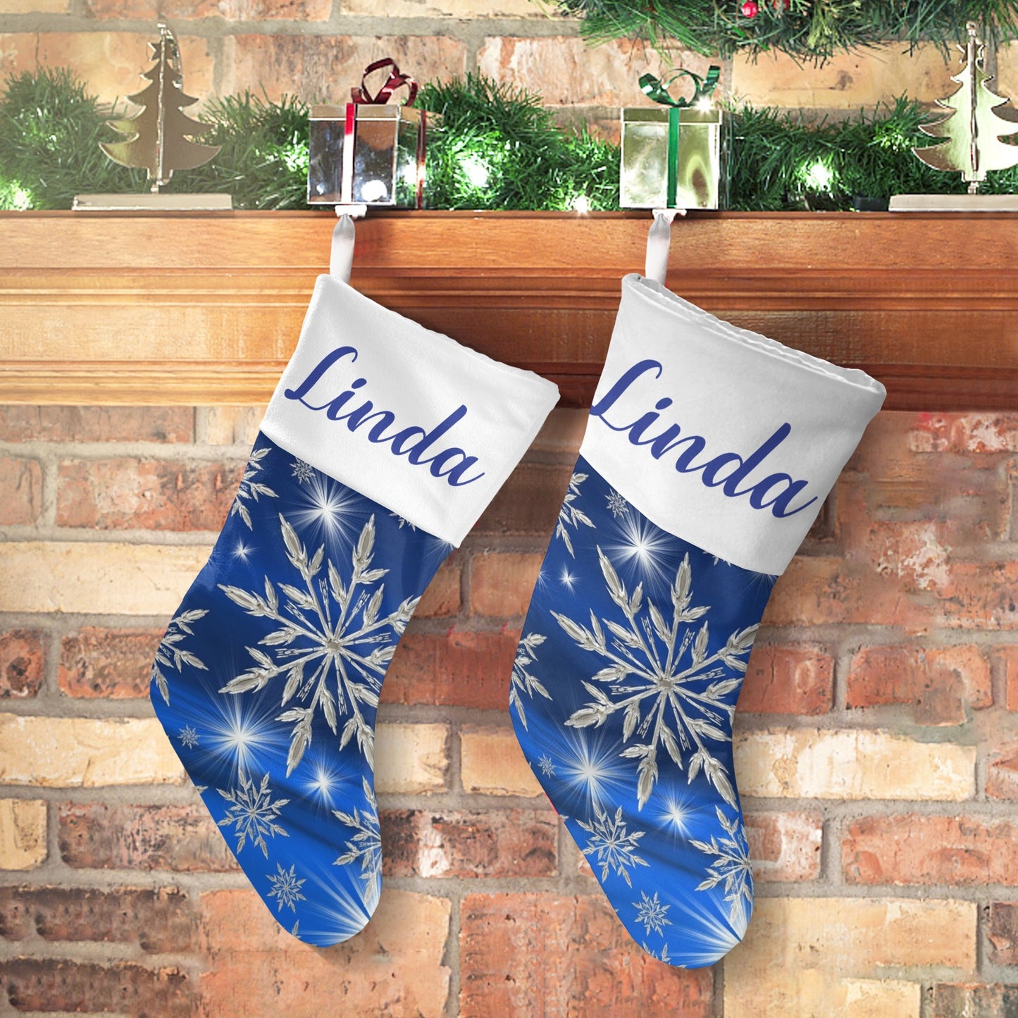 Blue Snowflakes Christmas Stocking Custom Name Christmas Socks Gift