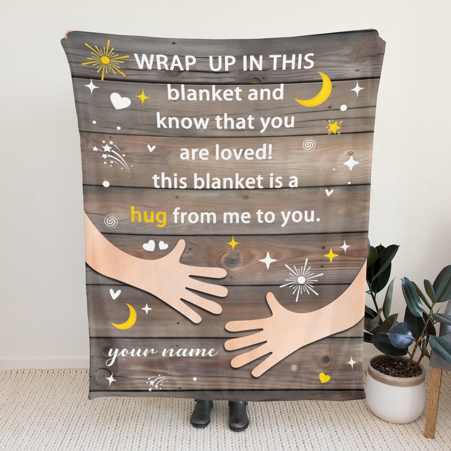Wood Flannel Blanket Custom Name Blanket Gift for Men Women