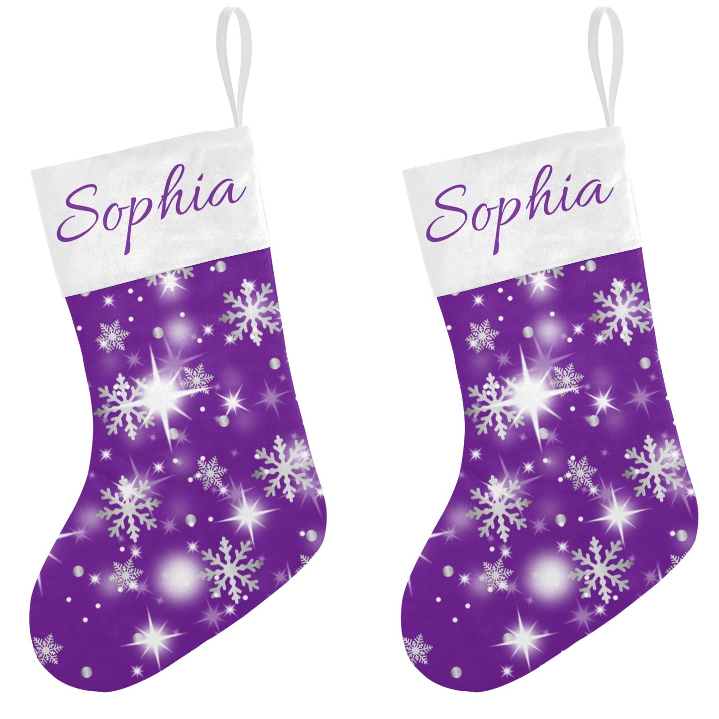 Snow flake purple Christmas Stocking Custom Name Santa Socks Gift