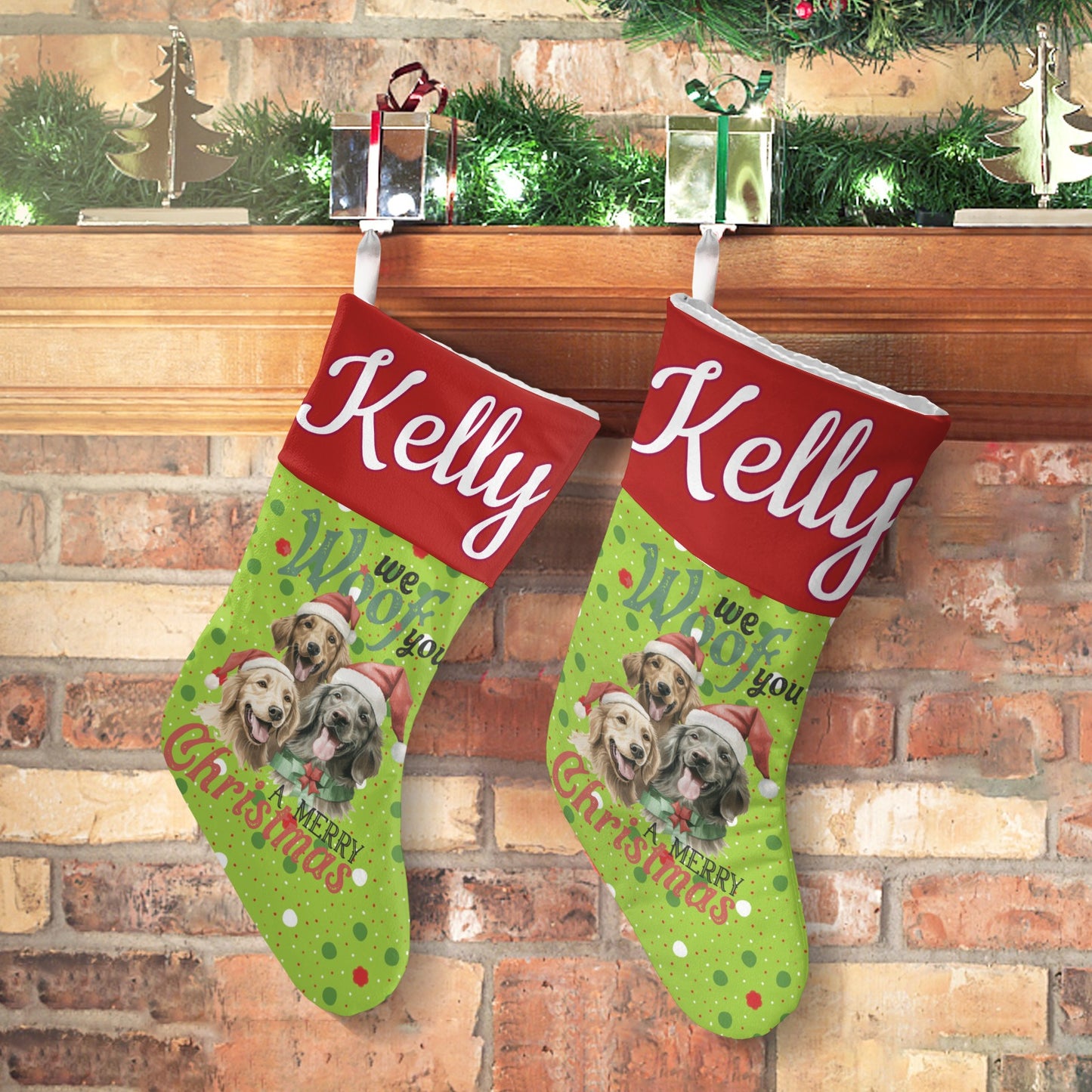 Puppy Dot Flower Christmas Stocking Custom Name Santa Socks Gift