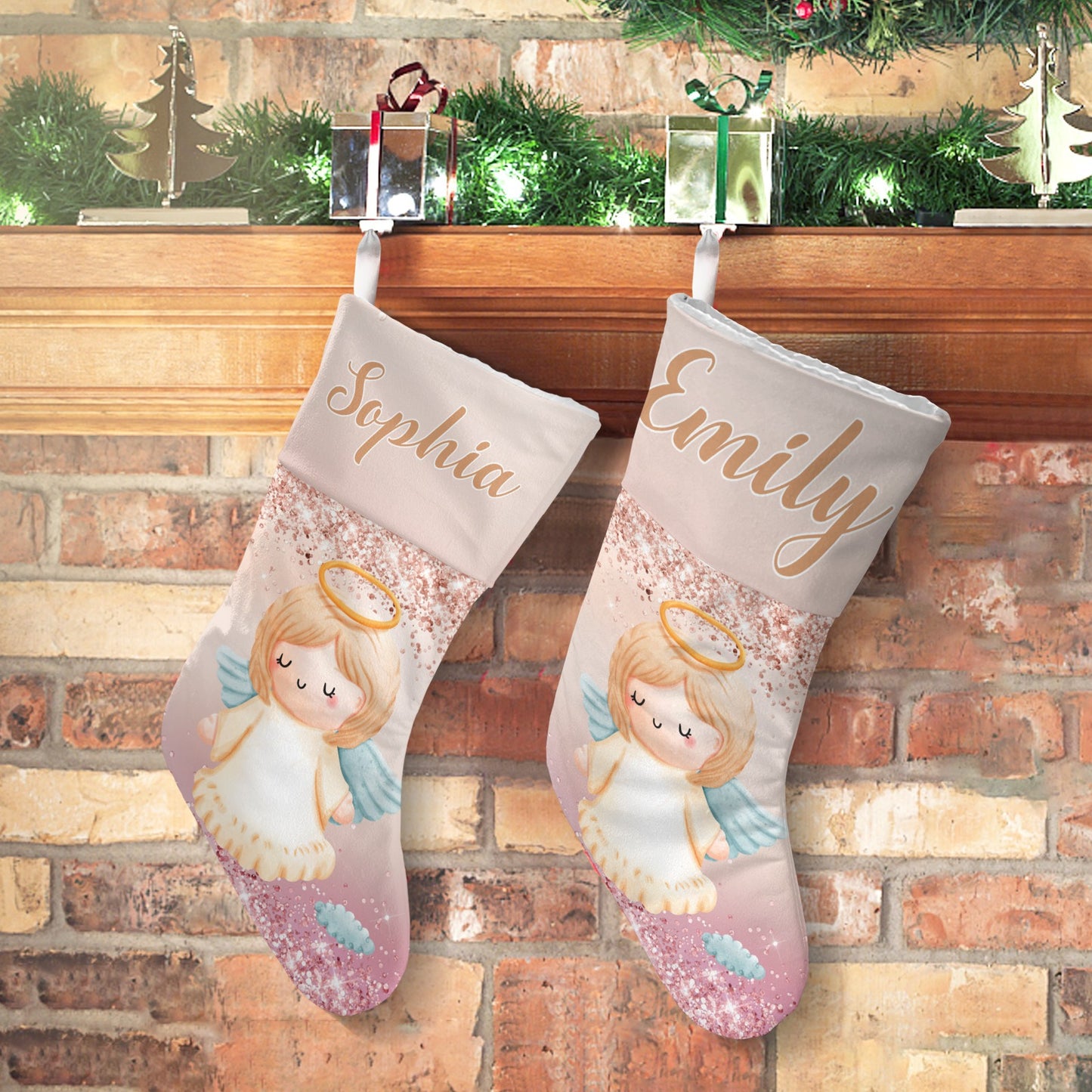 Angel Glitter Christmas Stocking Custom Name Christmas Socks Gift