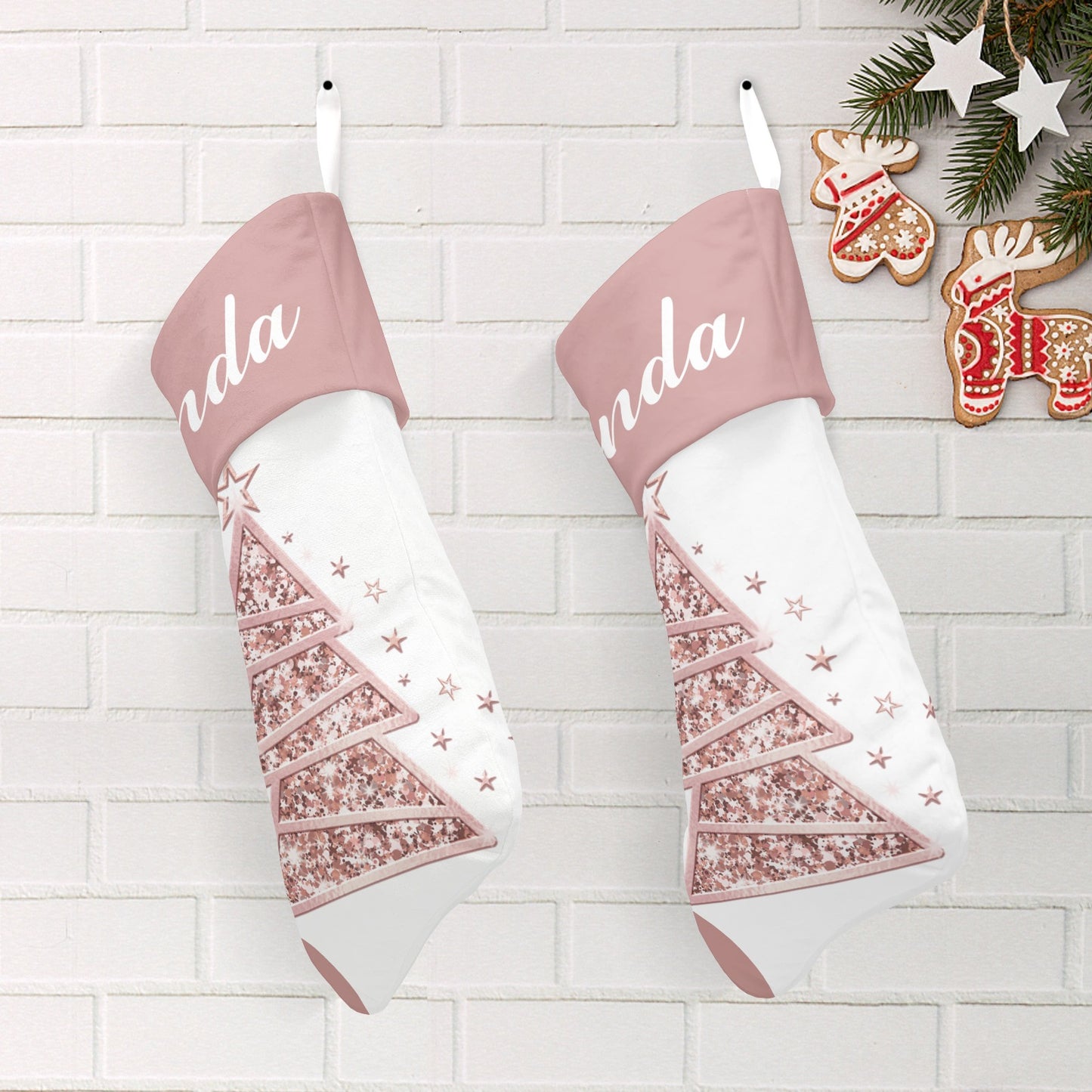 Christmas Tree Rose Gold Christmas Stocking Custom Name Christmas Socks Gift