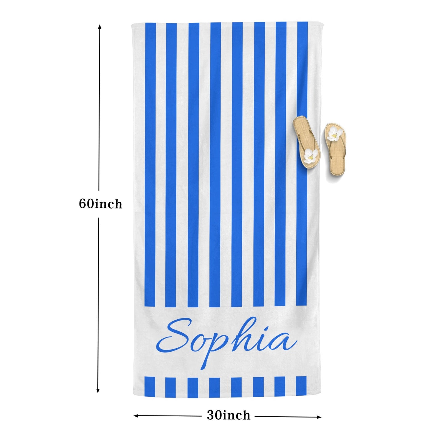 Stripe Blue Beach Towel Custom Cotton/Poly Blend Pool Towel - Blue - Personalize with Your Name - Standard Size