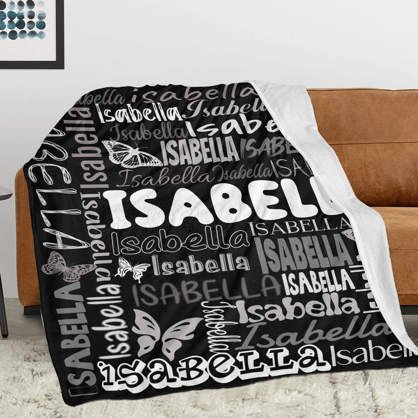 Black Flannel Blanket Name Blanket Personalized Blanket for Adult Kids Flannel Customize Throw Blanket Custom