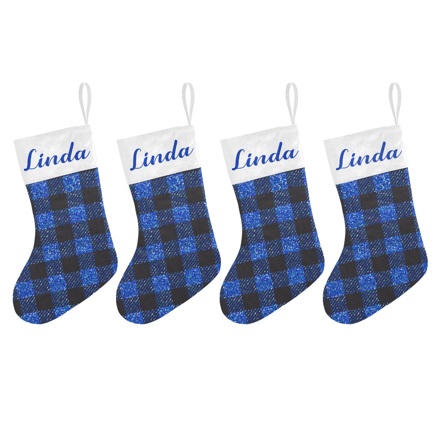 Blue Buffalo Plaid Christmas Stocking Custom Name Christmas Socks Gift