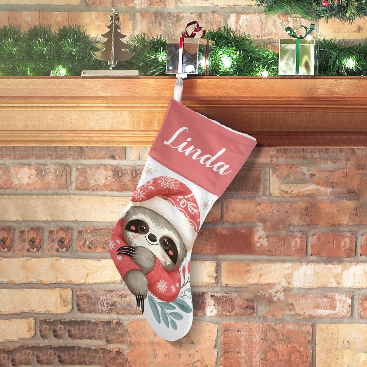 Christmas Sloth Christmas Stocking Custom Name Christmas Socks Gift