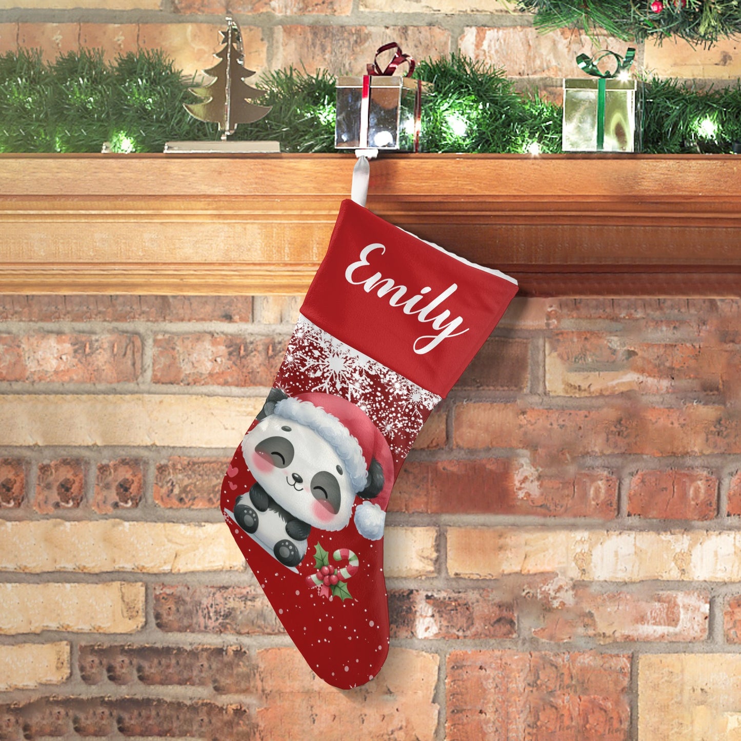 Panda Christmas Stocking Custom Name Christmas Socks Gift