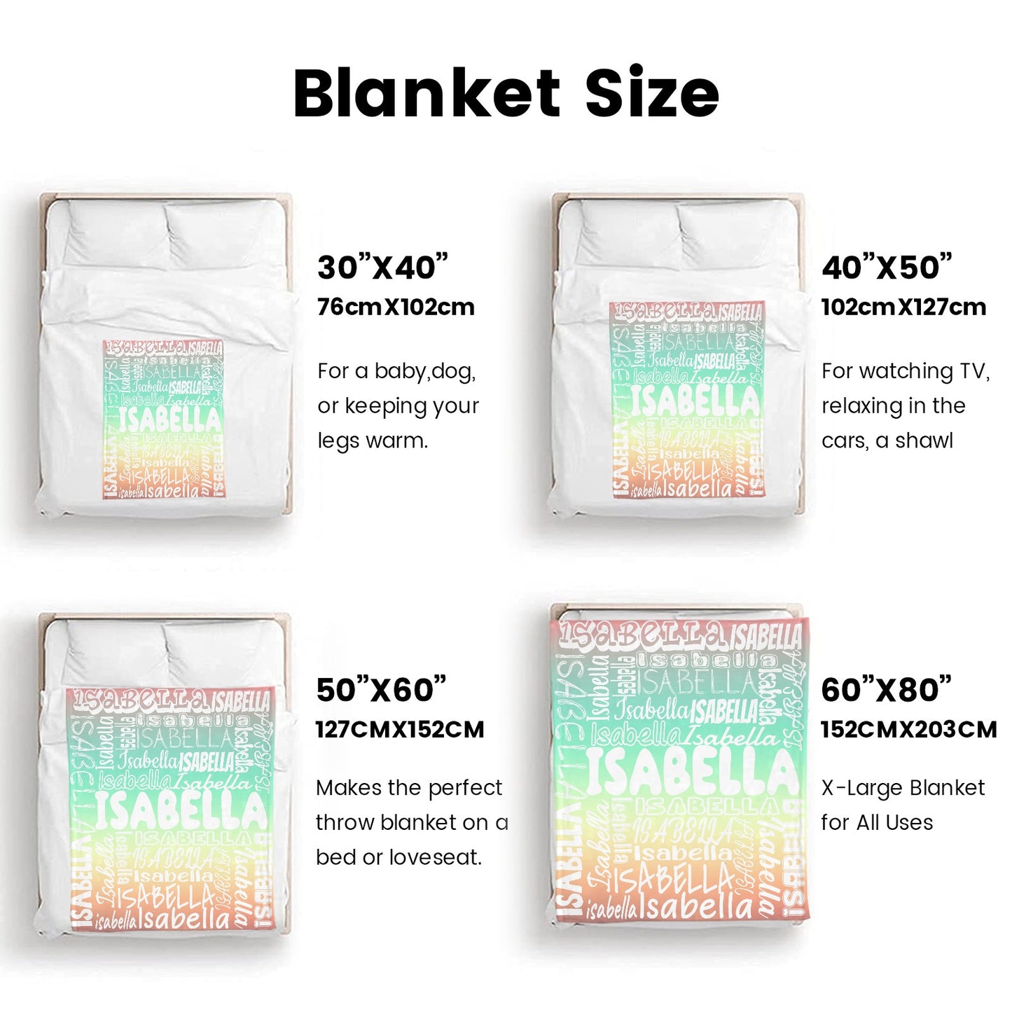 Green Gradient Flannel Blanket Name Blanket Personalized Blanket for Adult Kids Flannel Customize Throw Blanket Custom