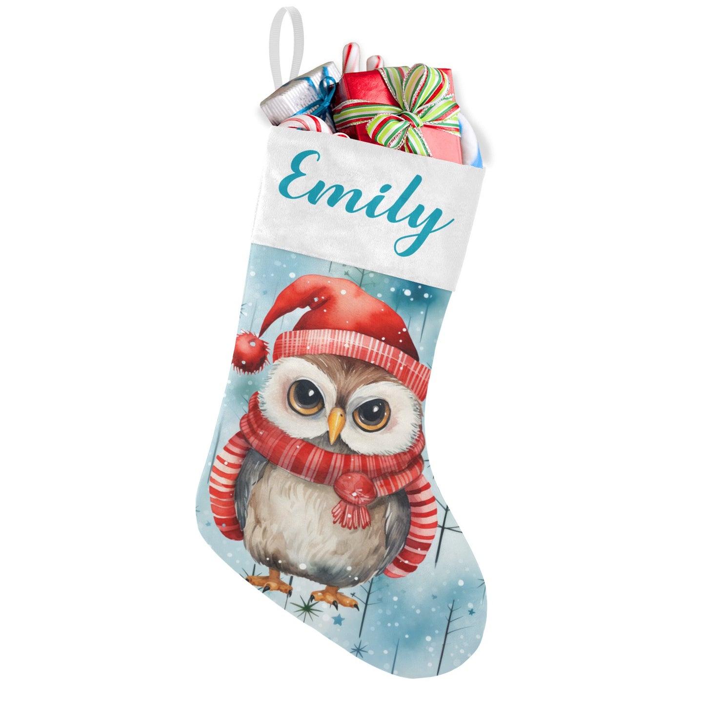 Owl Christmas Stocking Custom Name Christmas Socks Gift