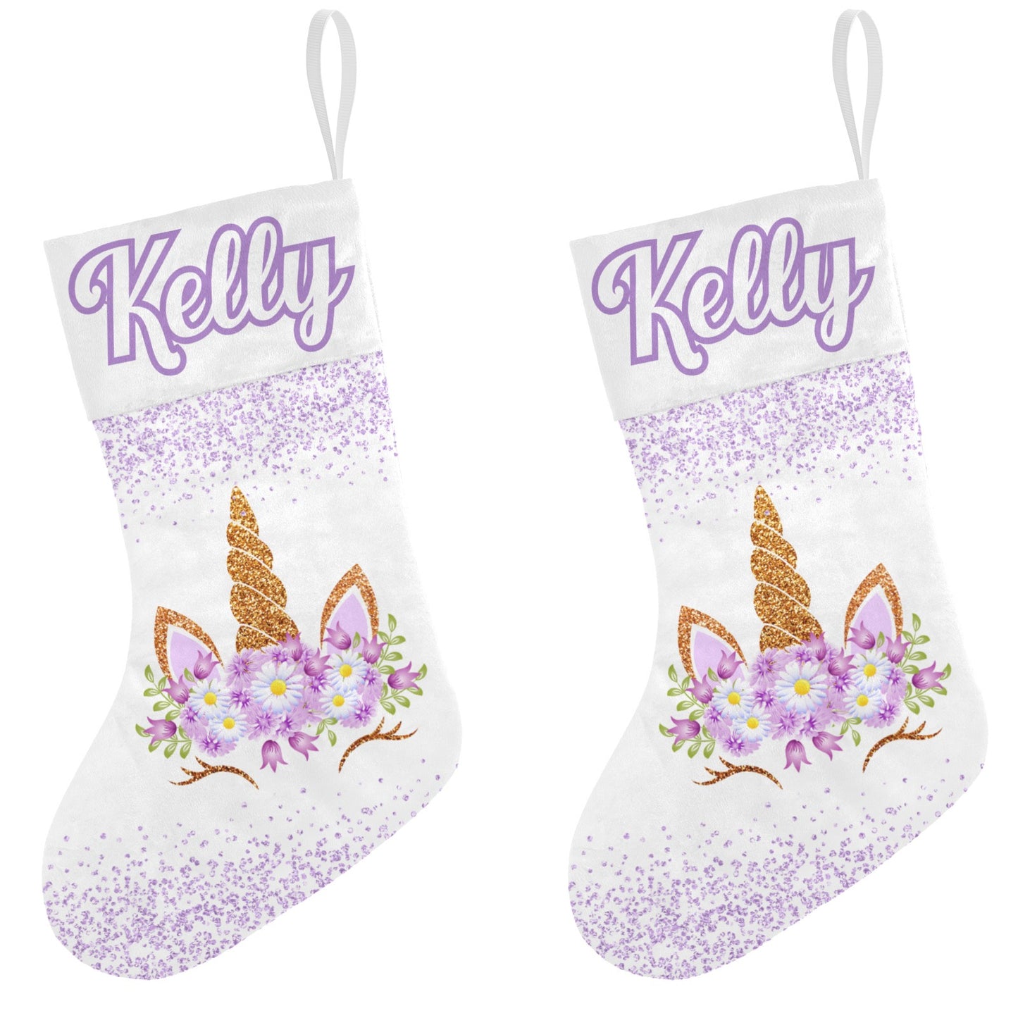 Purple Unicorn Christmas Stocking Custom Name Santa Socks Gift