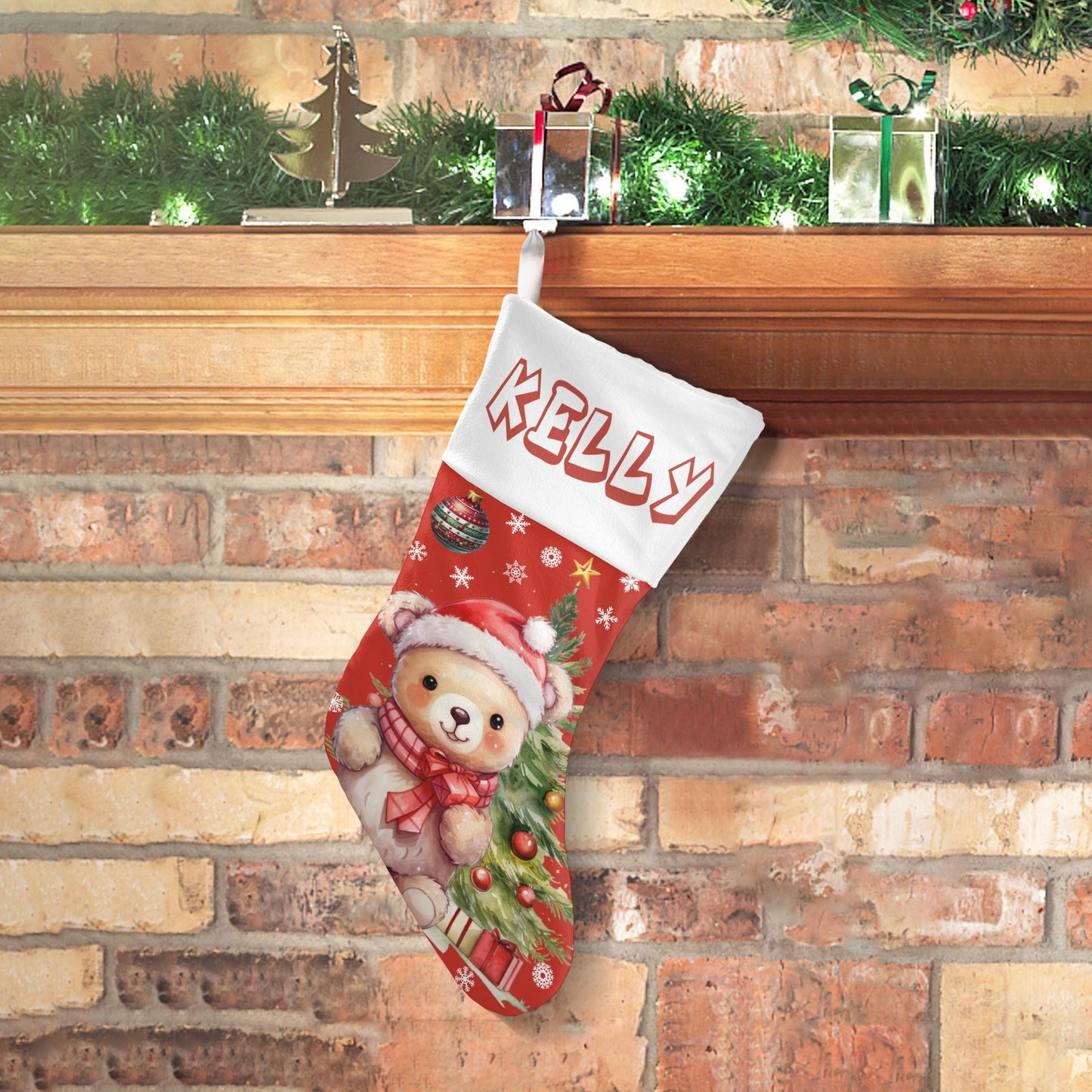 Christmas Small Bear Christmas Stocking Custom Name Santa Socks Gift