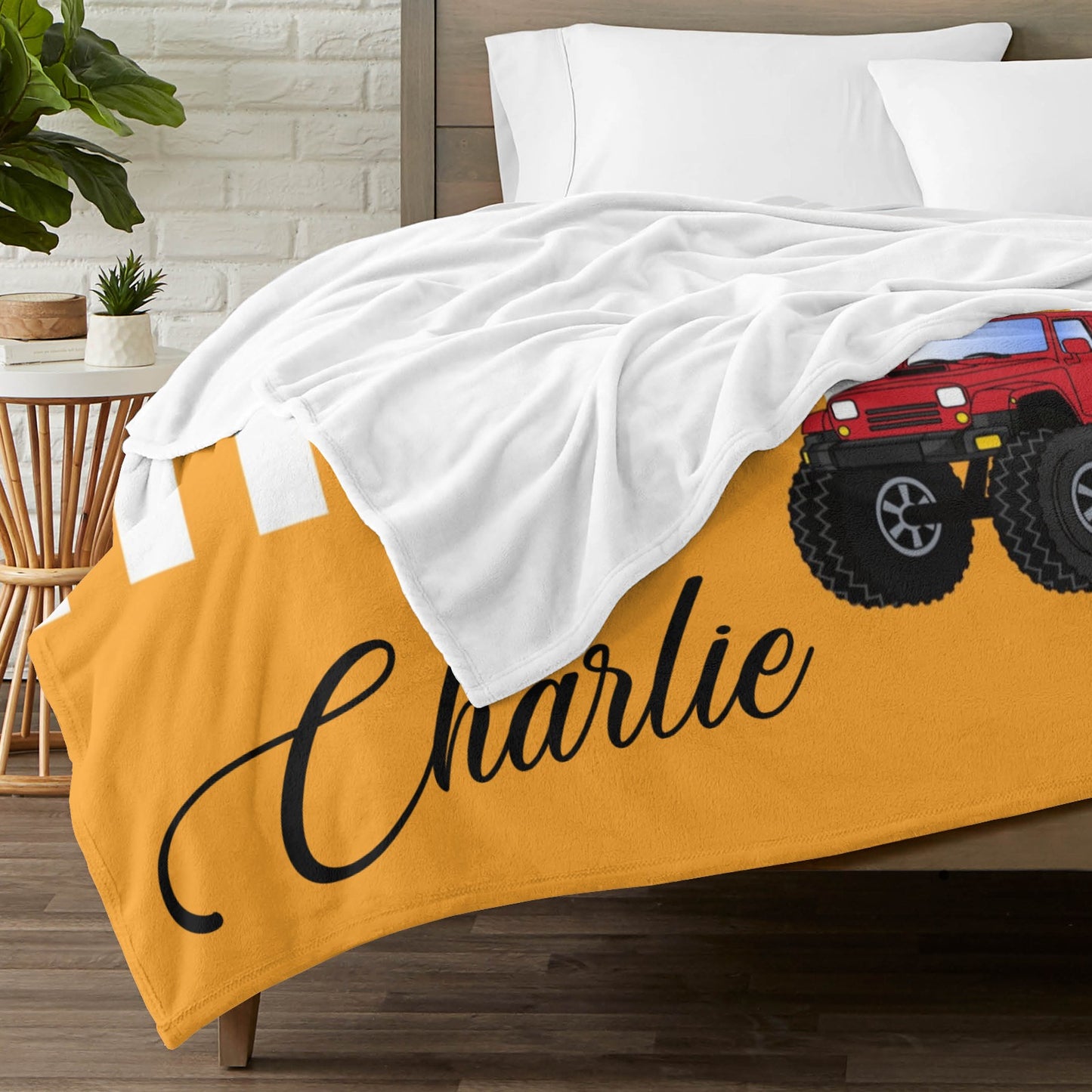Red Truck Tractor Flannel Blanket Custom Name Blanket Gift for Men Women