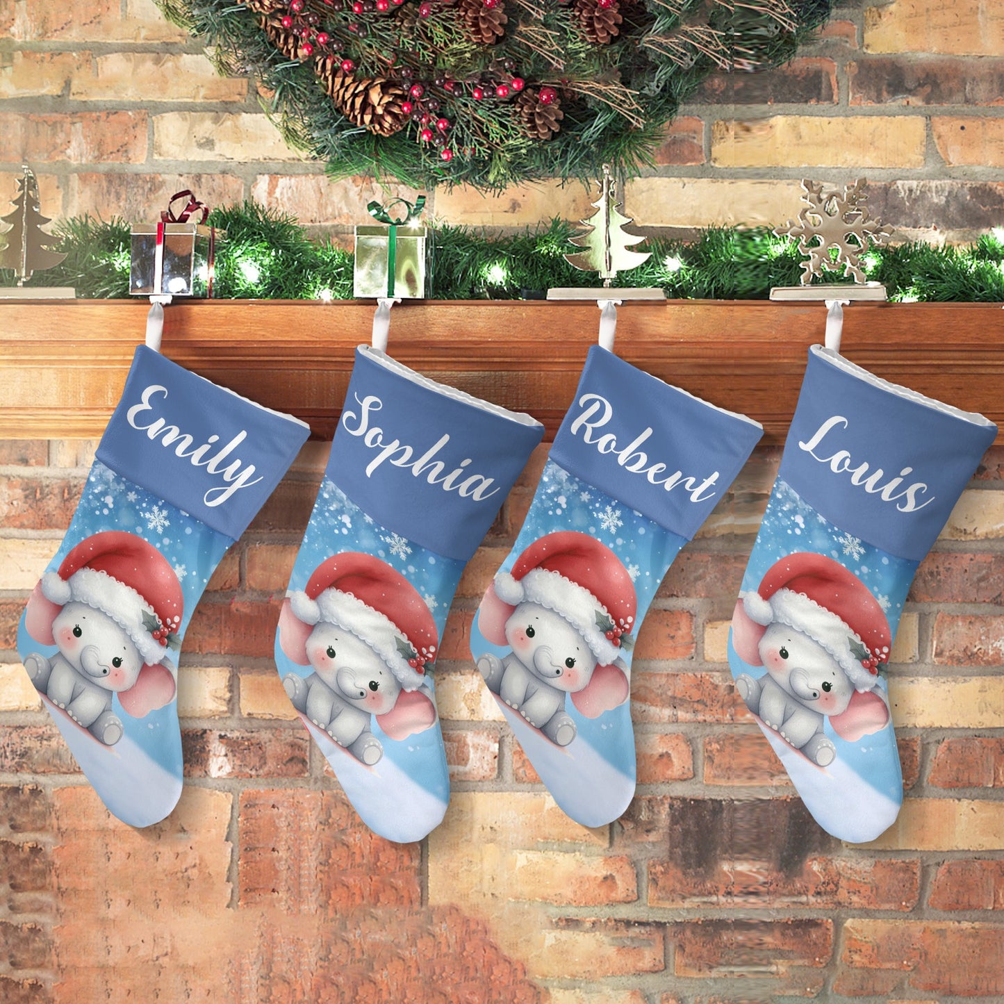 Cute Elephant Christmas Stocking Custom Name Christmas Socks Gift
