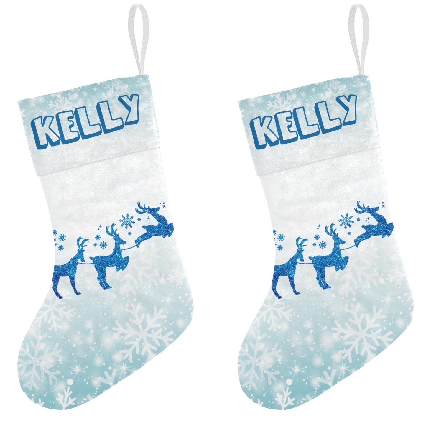 Blue Snowflake Reindeer Christmas Stocking Custom Name Santa Socks Gift