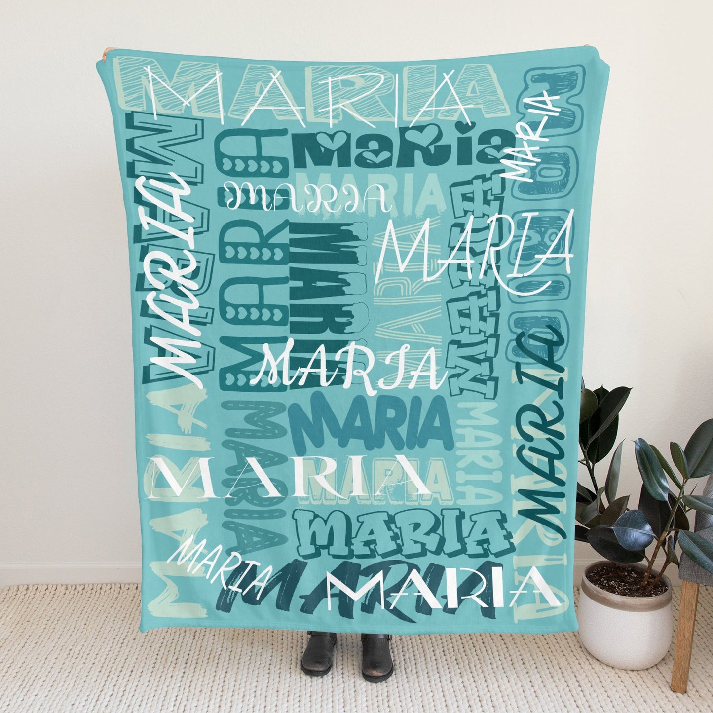 Blue Grey Flannel Blanket Name Blanket Personalized Blanket for Adult Kids Flannel Customize Throw Blanket Custom