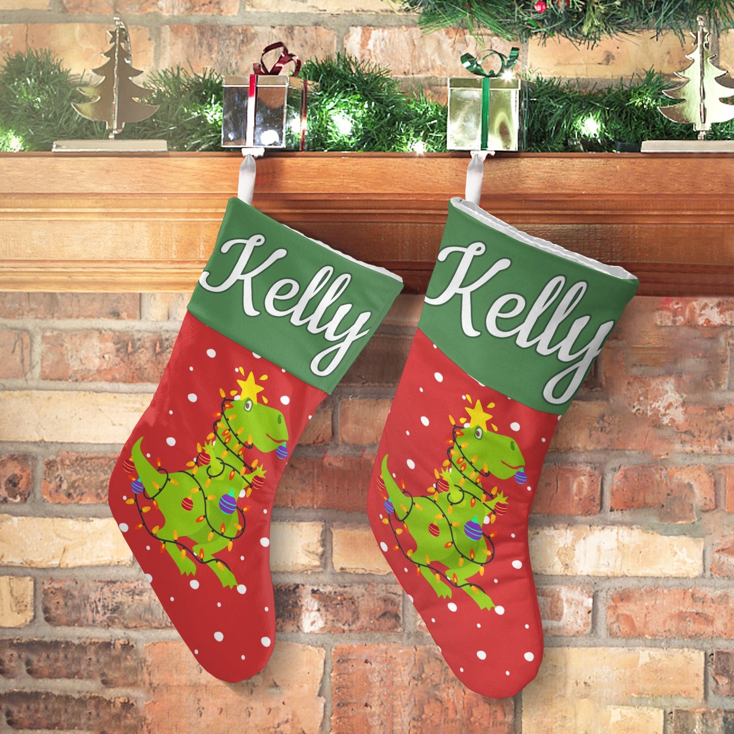 Dinosaur Star Christmas Stocking Custom Name Santa Socks Gift