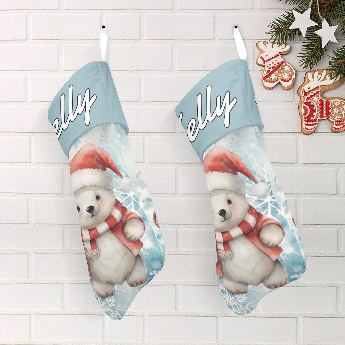 Polar Bear Christmas Stocking Custom Name Santa Socks Gift