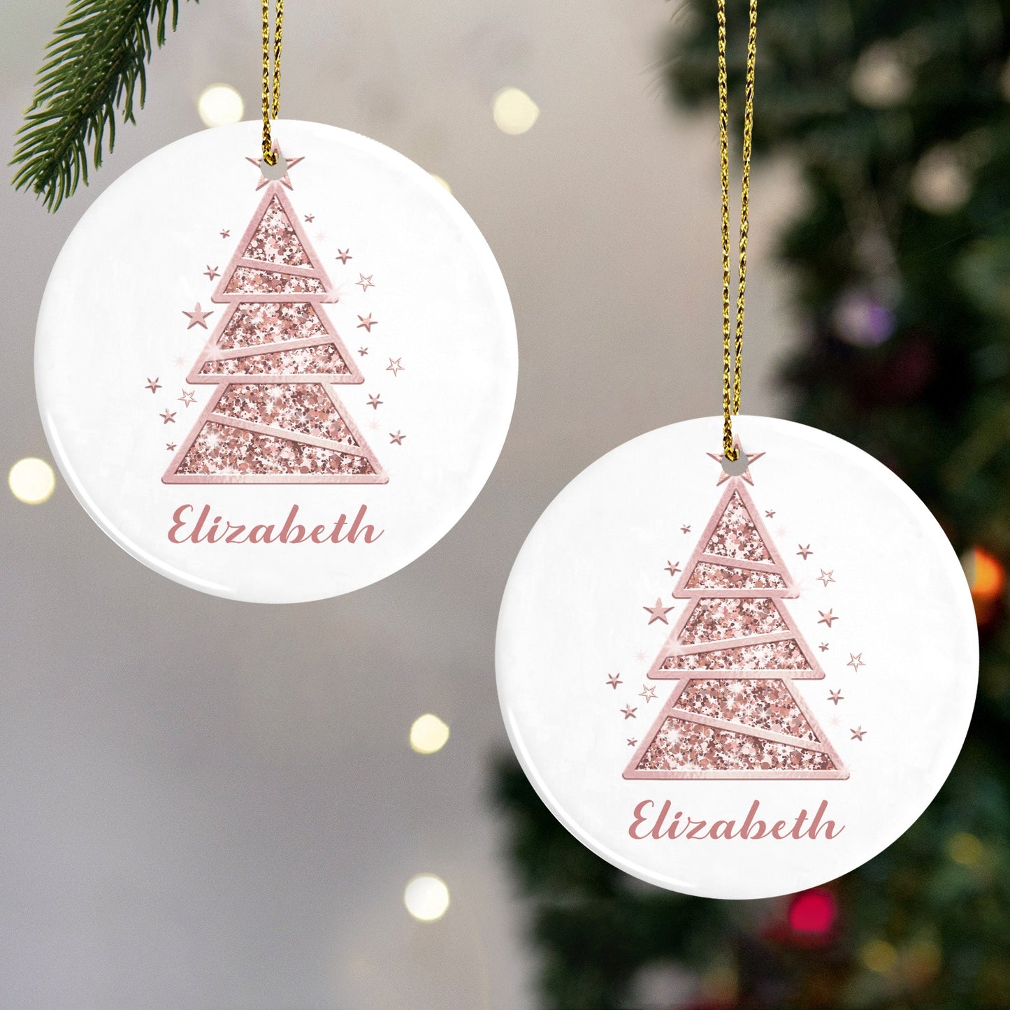 Christmas Tree Rose Gold Christmas Ornaments Custom Name Santa Gift