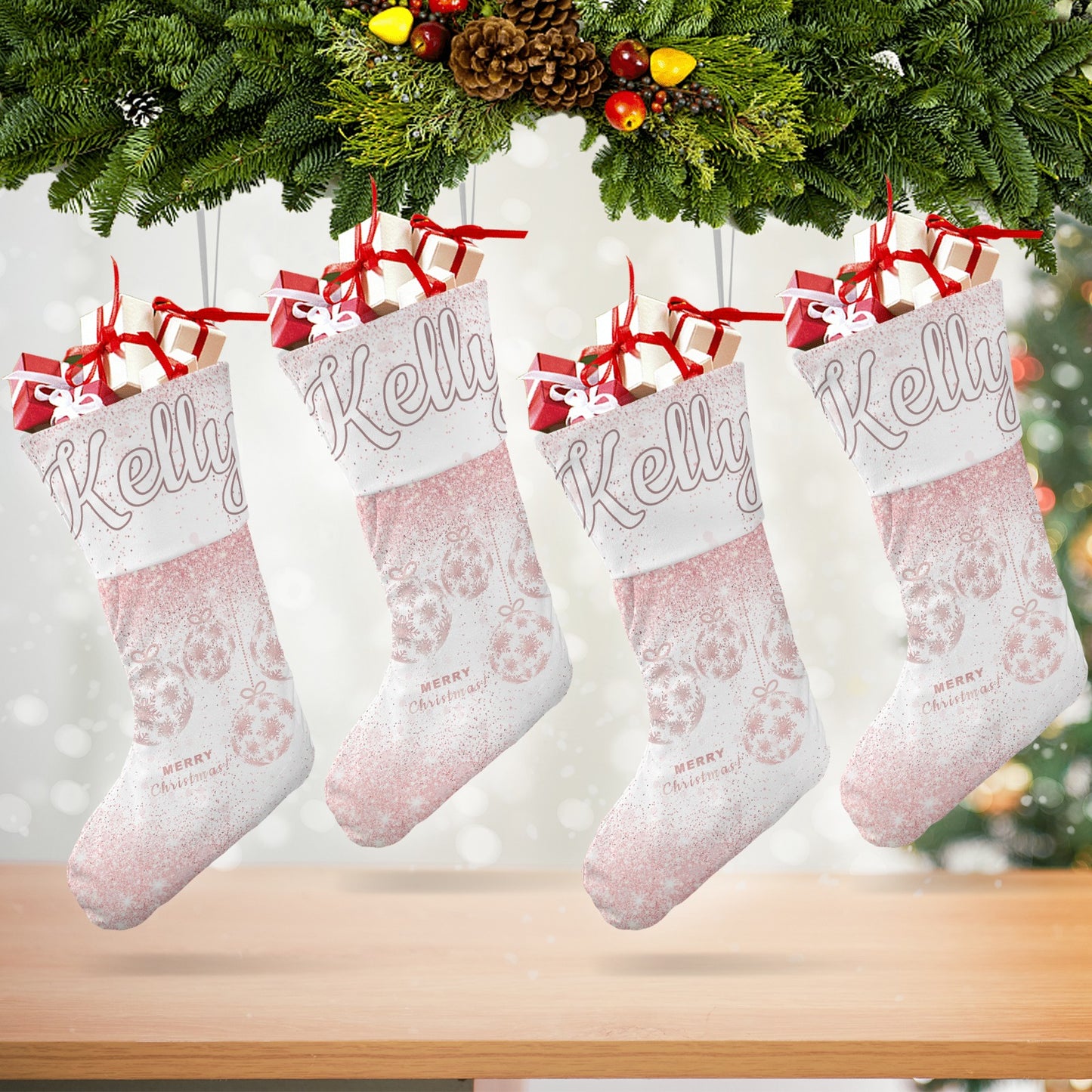 Snow Globe Christmas Stocking Custom Name Santa Socks Gift
