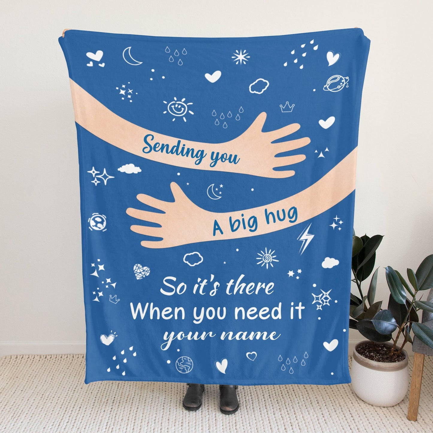 Big Hug Blue Flannel Blanket Custom Name Blanket Gift for Men Women