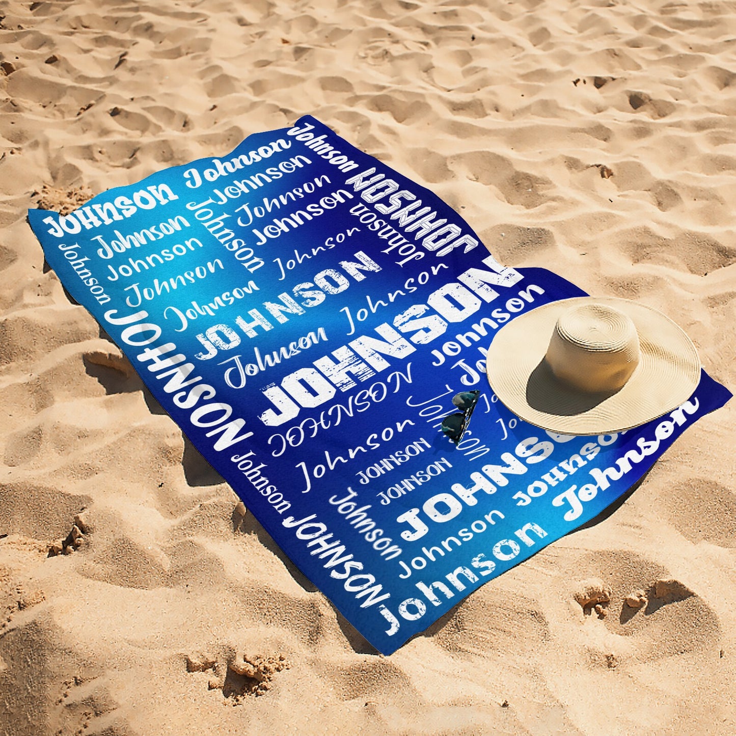 Blue Beach Towel Custom Cotton/Poly Blend Pool Towel - Blue - Personalize with Your Name - Standard Size