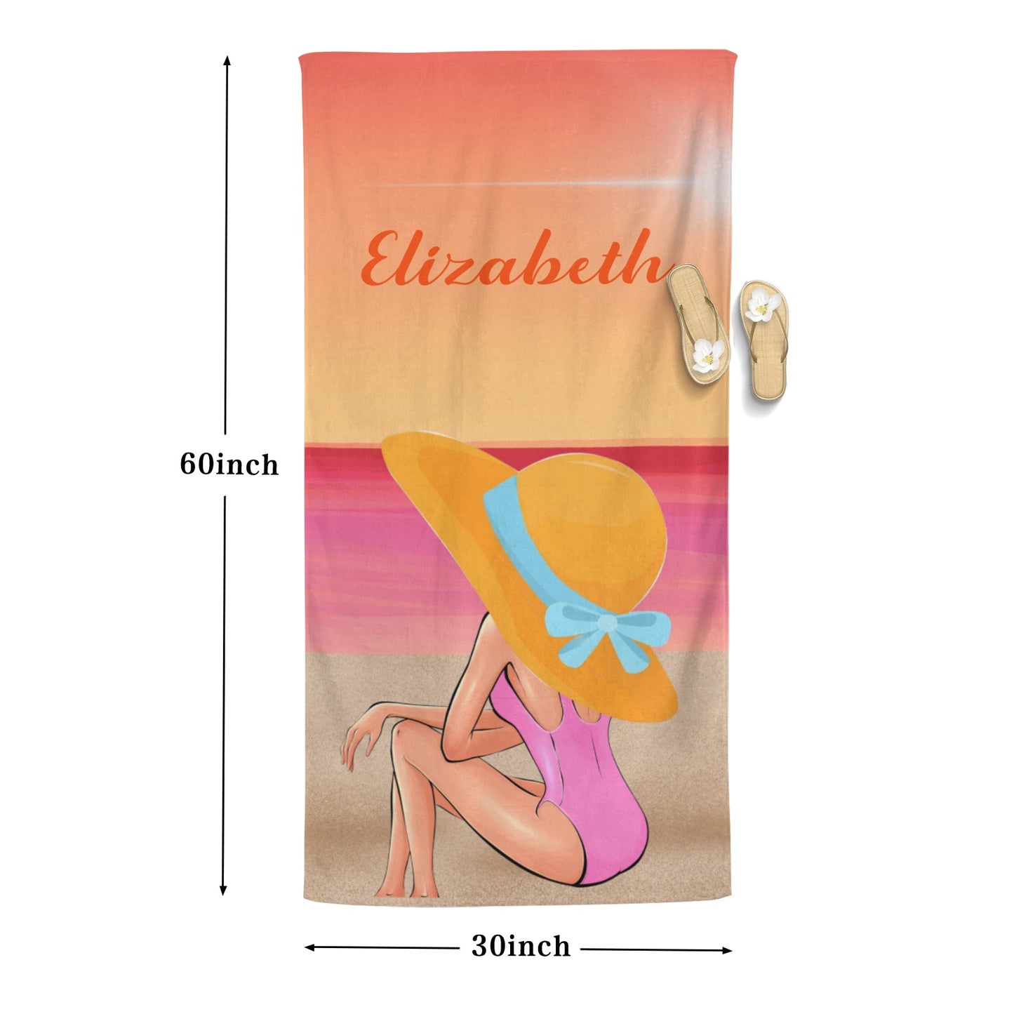 Beach Girl Beach Towel Custom Cotton/Poly Blend Pool Towel - Blue - Personalize with Your Name - Standard Size