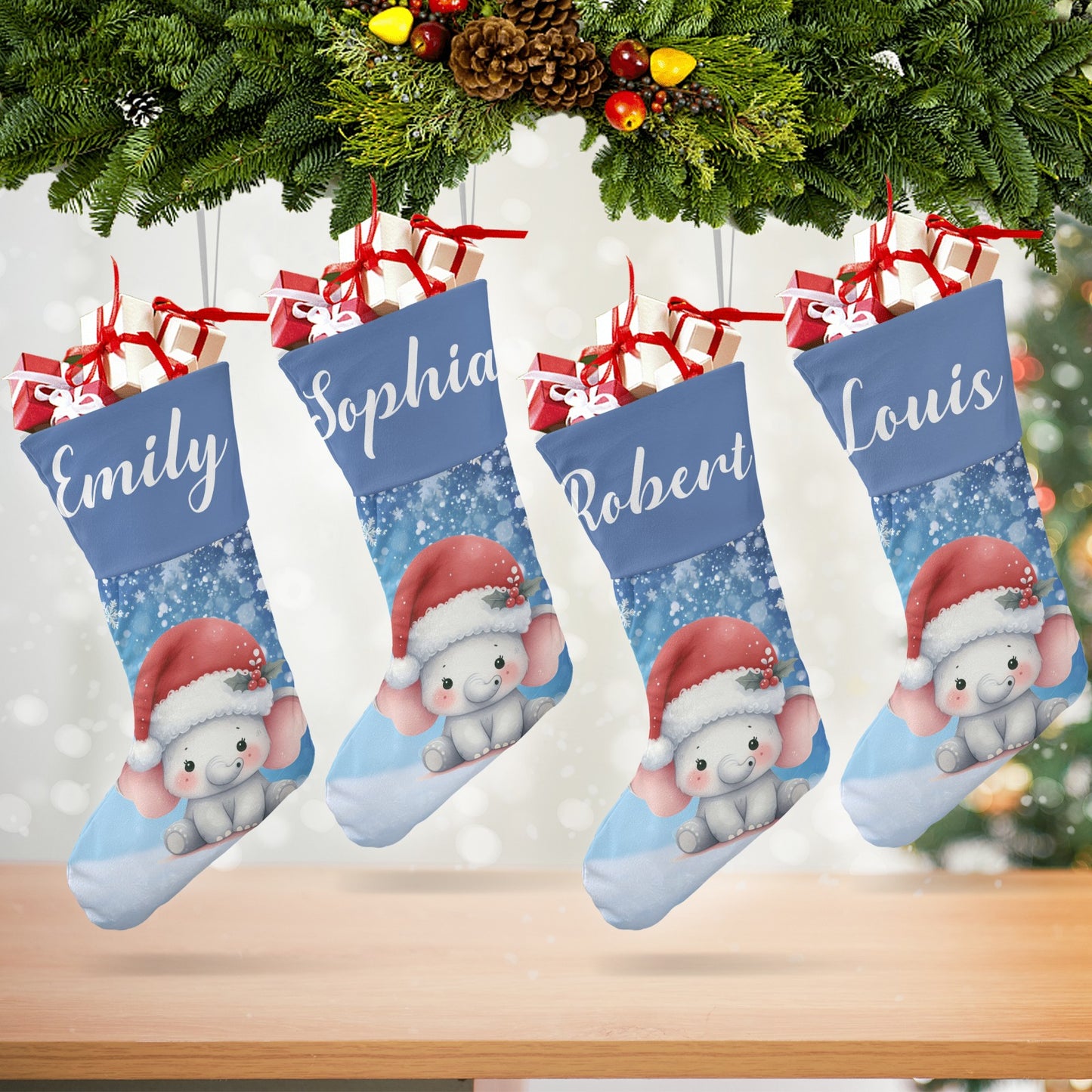 Cute Elephant Christmas Stocking Custom Name Christmas Socks Gift