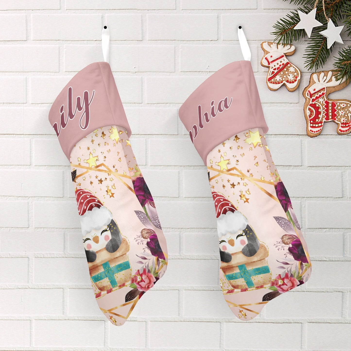 Penguin Christmas Stocking Custom Name Christmas Socks Gift