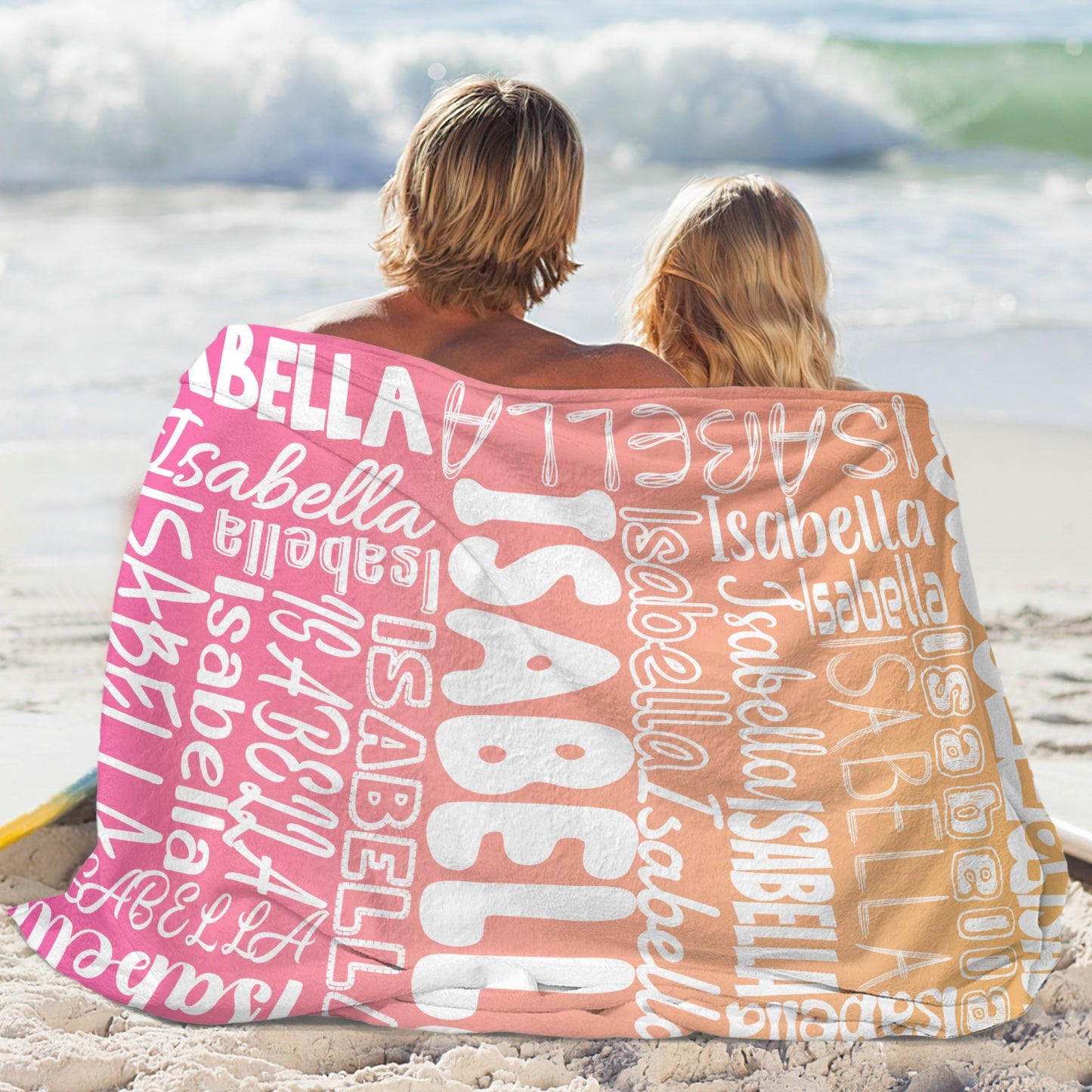 Pink Yellow Gradient Flannel Blanket Name Blanket Personalized Blanket for Adult Kids Flannel Customize Throw Blanket Custom