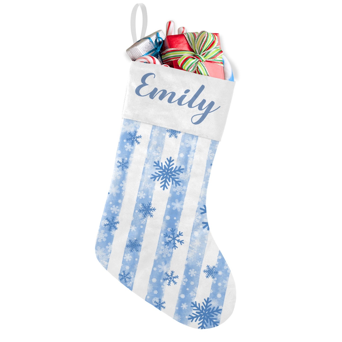 Snowflakes Stripes Christmas Stocking Custom Name Christmas Socks Gift