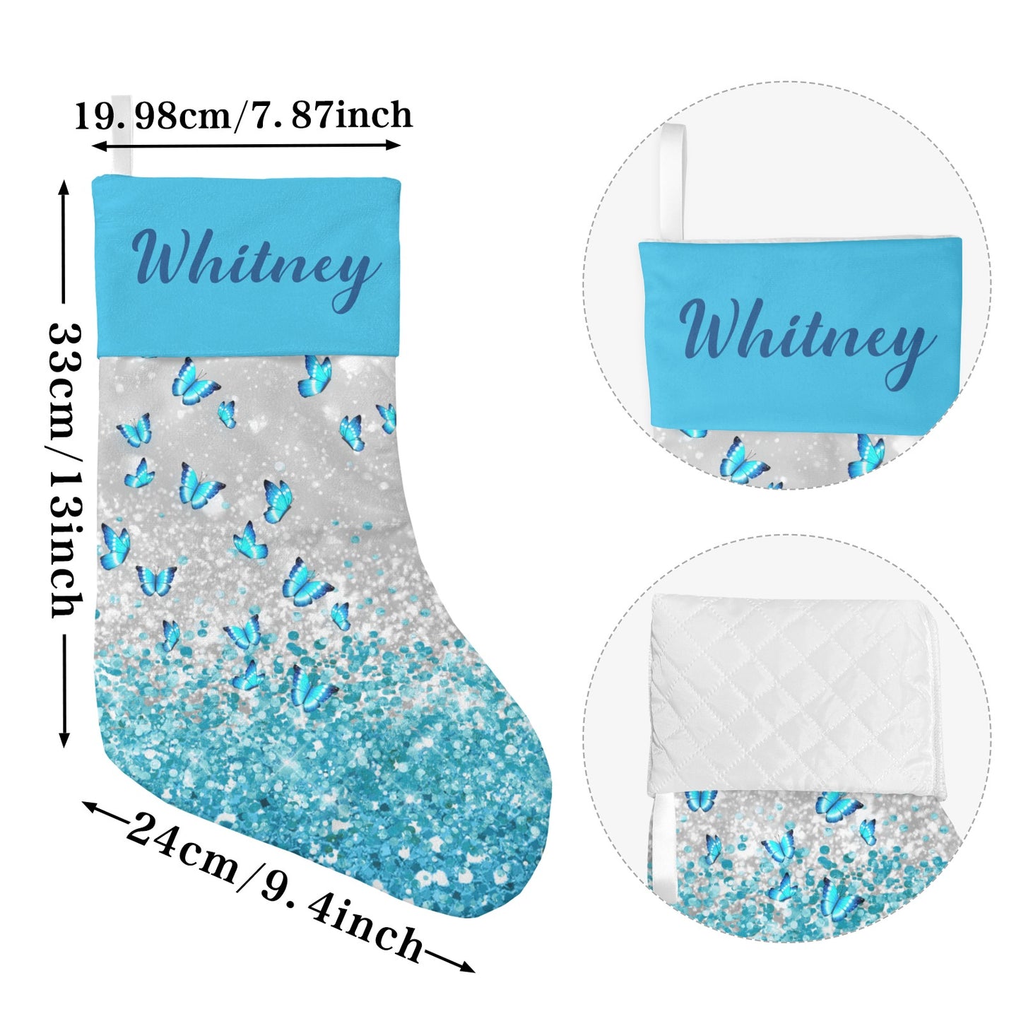 Blue Butterfly Christmas Stocking Custom Name Christmas Socks Gift