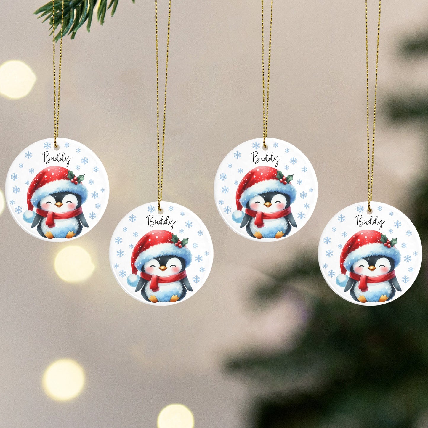 Penguin Christmas Ornaments Custom Name Santa Gift
