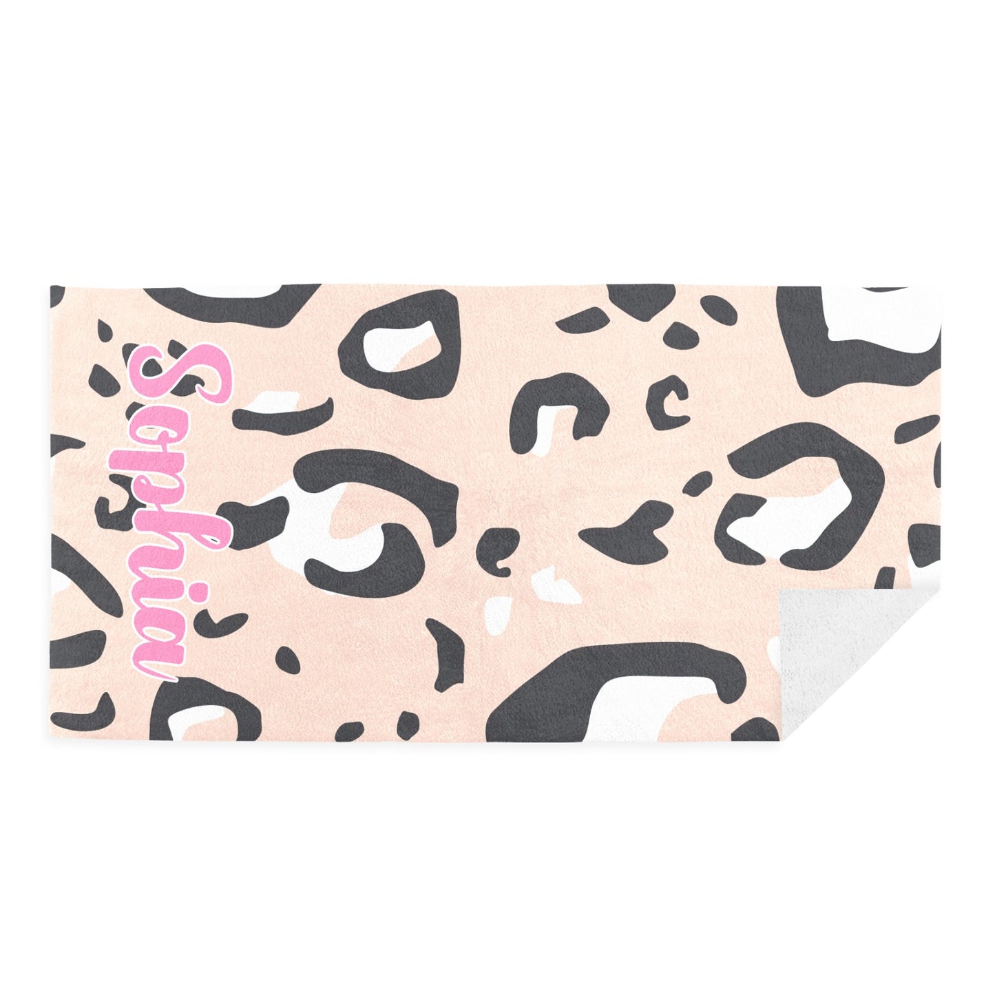 Leopard Print Pink Beach Towel Custom Cotton/Poly Blend Pool Towel - Blue - Personalize with Your Name - Standard Size