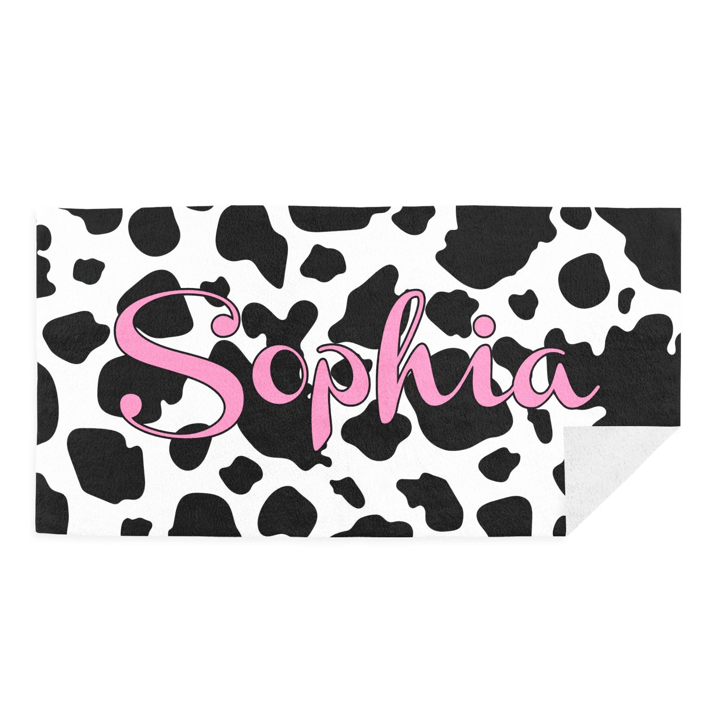 Cow Print Beach Towel Custom Cotton/Poly Blend Pool Towel - Blue - Personalize with Your Name - Standard Size