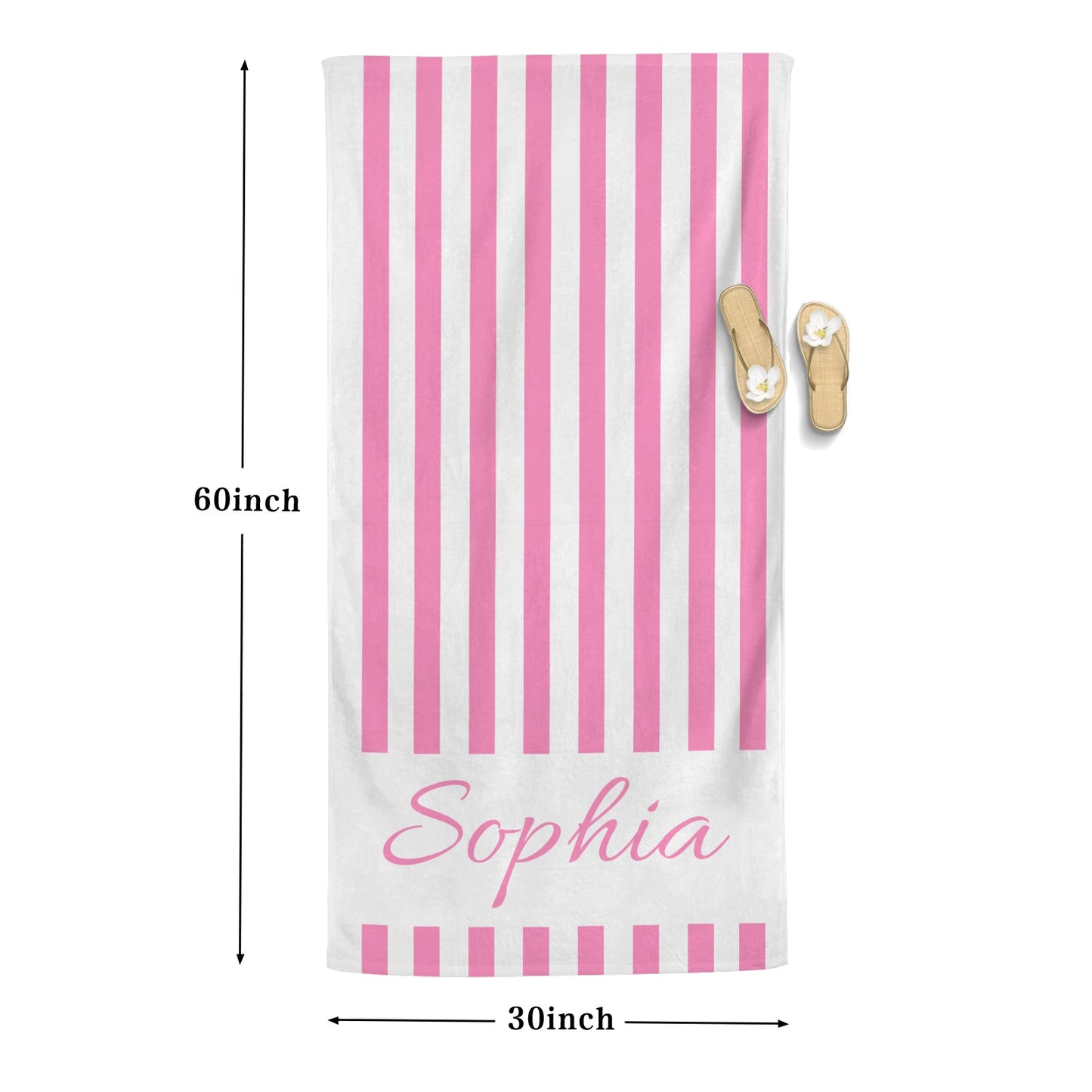 Pink Stripe Beach Towel Custom Cotton/Poly Blend Pool Towel - Blue - Personalize with Your Name - Standard Size