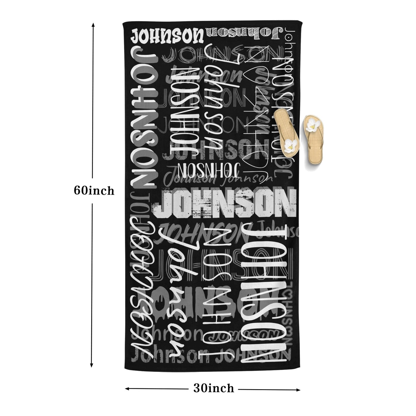 Black Beach Towel Custom Cotton/Poly Blend Pool Towel - Blue - Personalize with Your Name - Standard Size