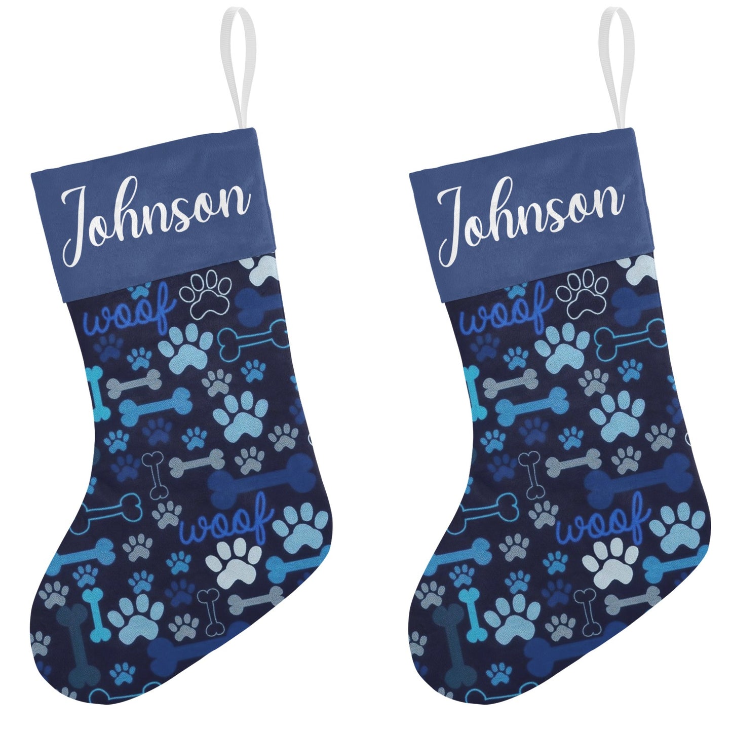 Dog Paw Navy Christmas Stocking Custom Name Christmas Socks Gift