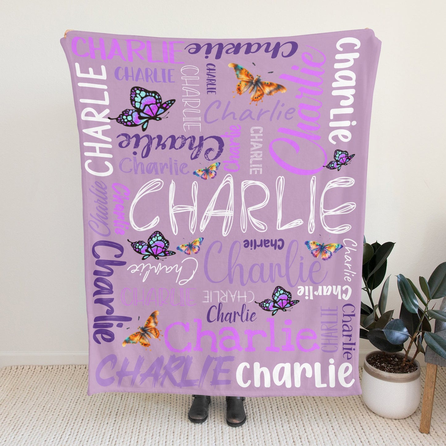 Purple Flannel Blanket Custom Name Blanket Gift for Men Women