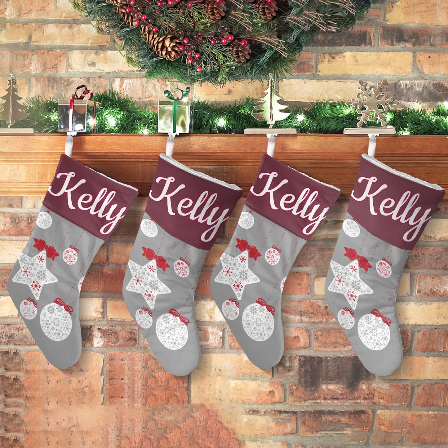 Pentagram Snowflake Christmas Stocking Custom Name Santa Socks Gift