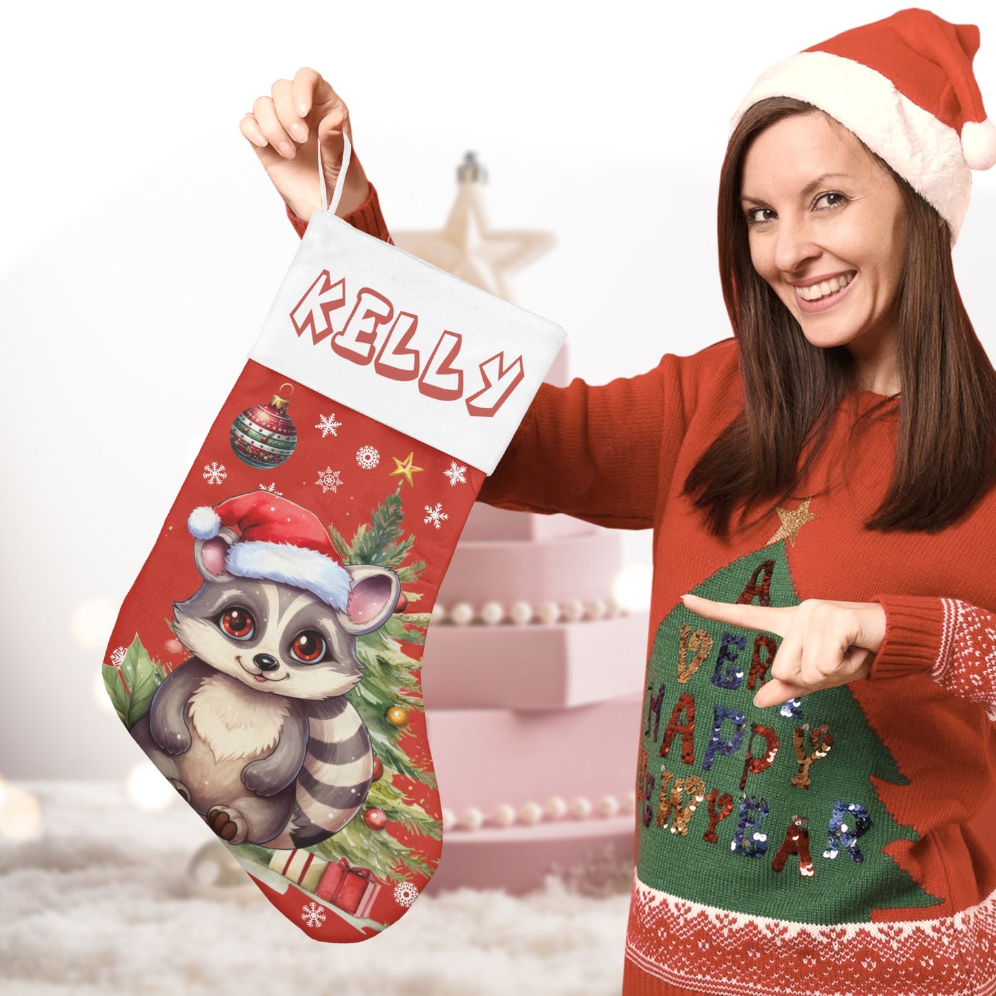 Christmas Raccoon Christmas Stocking Custom Name Santa Socks Gift